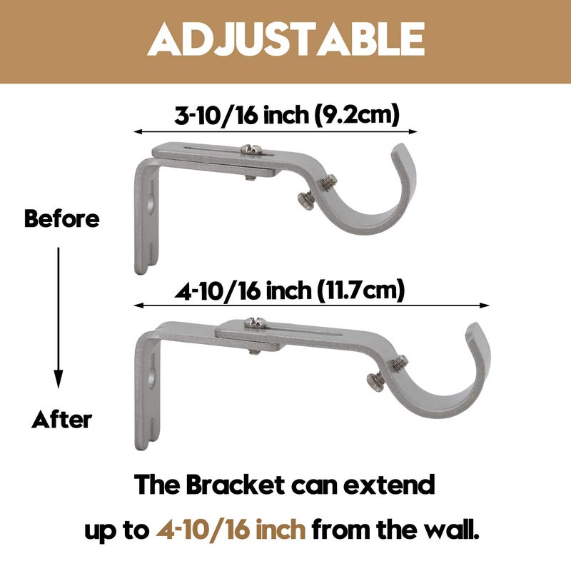 AddGrace Adjustable Curtain Rod Bracket Fits up to 1 inch Curtain Rod Sturdy Premium Brackets for Wall Set of 6 Silver - Image 3